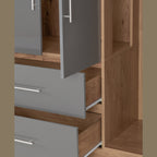 Seville 4 Door 2 Drawer Wardrobe - Grey Gloss/Light Oak Effect Veneer