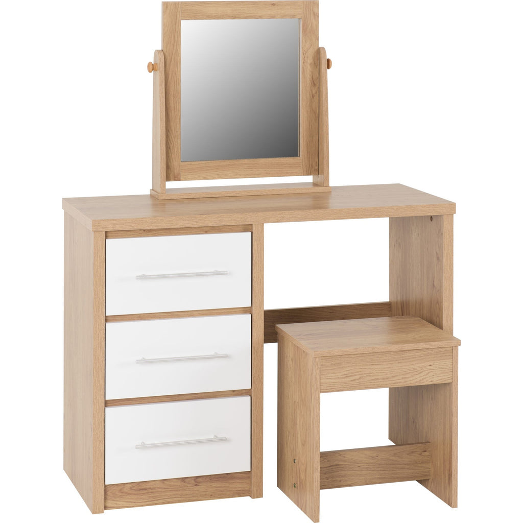 Seville Dressing Table Set - White Gloss/Light Oak Effect Veneer