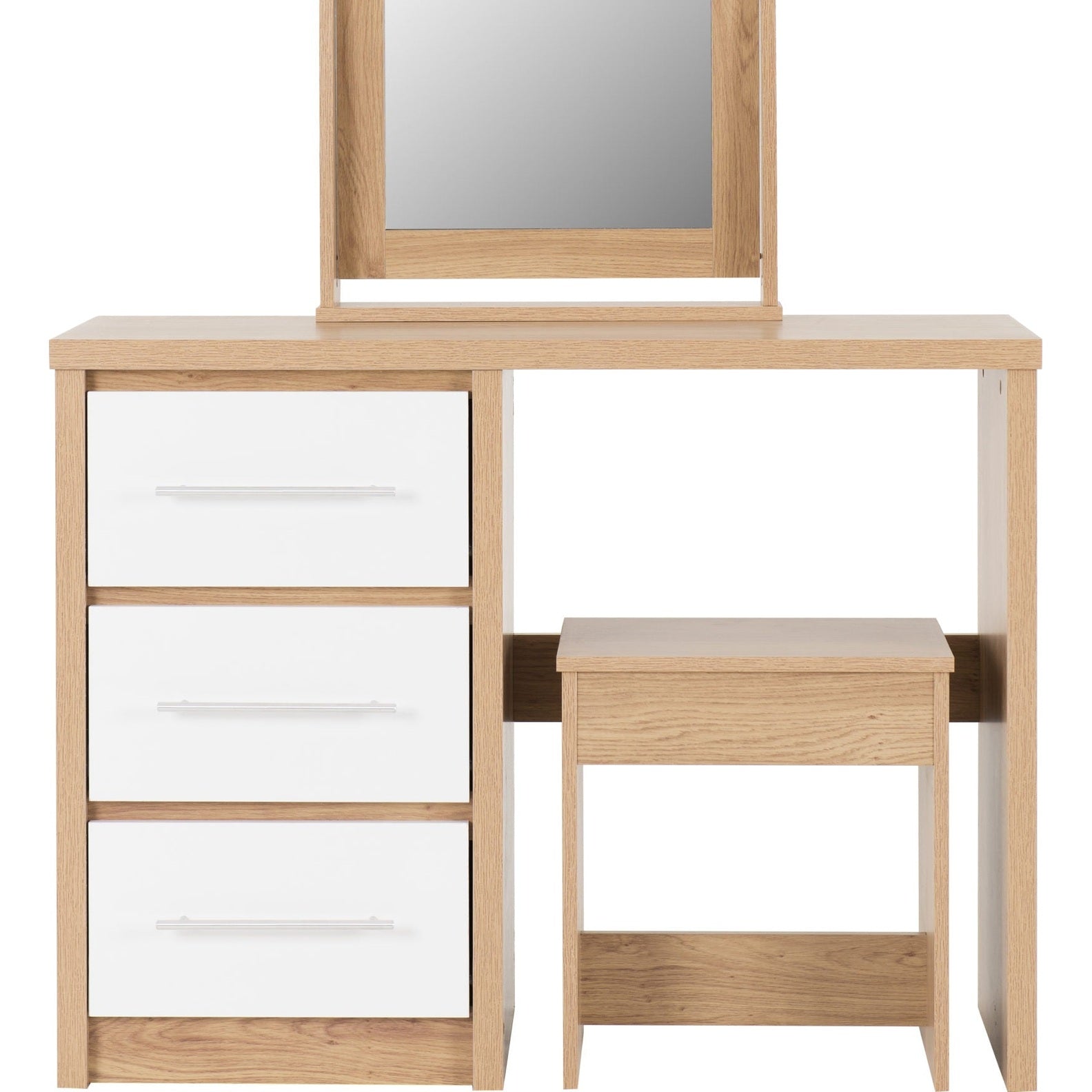 Seville Dressing Table Set - White Gloss/Light Oak Effect Veneer