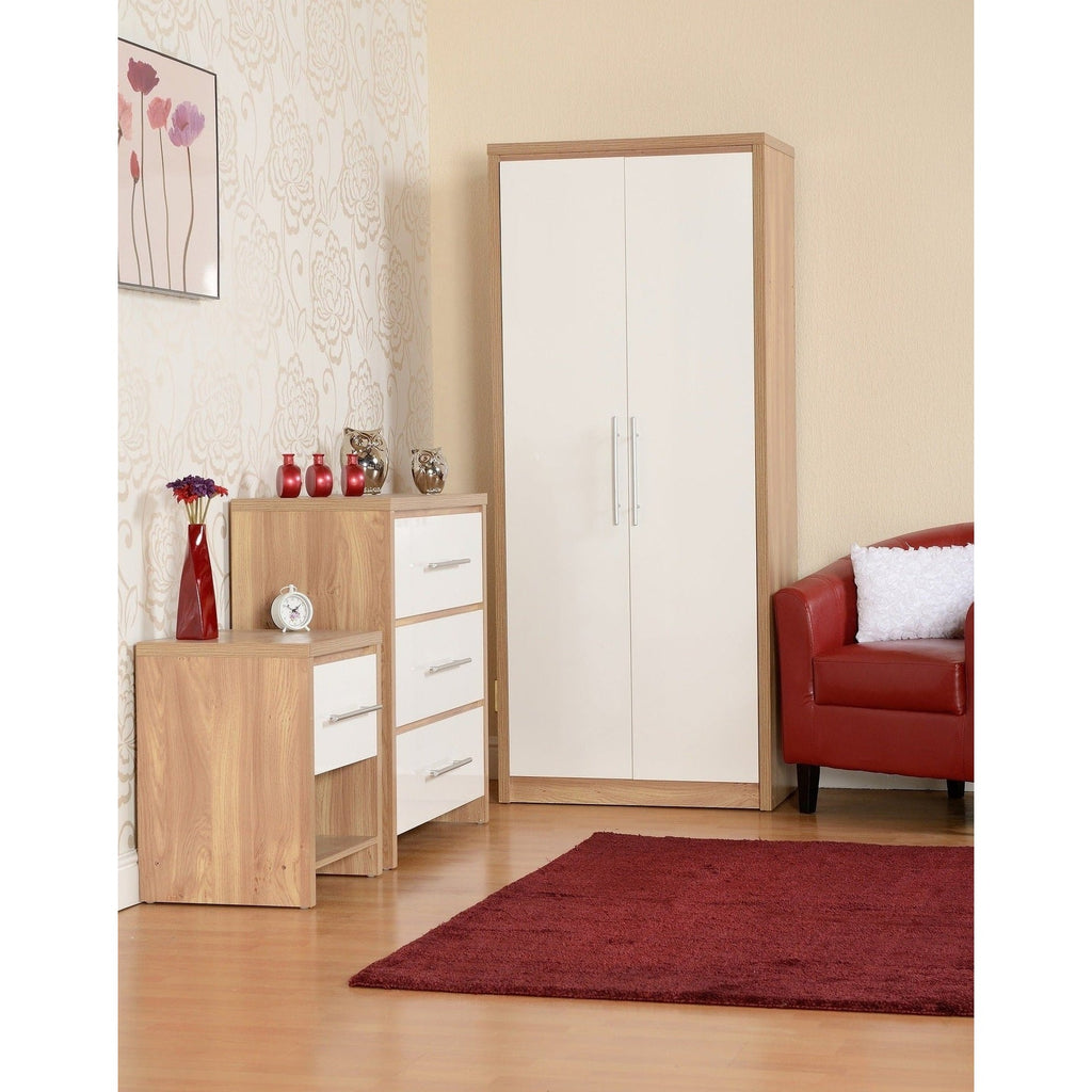Seville 3 Drawer Chest - White Gloss/Light Oak Effect Veneer