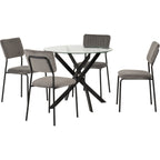 Sheldon Round Glass Top Dining Set X4 Chairs - Clear Glass/Grey Velvet Fabric