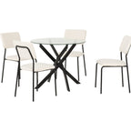 Sheldon Round Glass Top Dining Set X4 Chairs - Clear Glass/Ivory Boucle Fabric