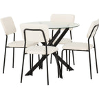 Sheldon Round Glass Top Dining Set X4 Chairs - Clear Glass/Ivory Boucle Fabric