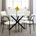 Sheldon Round Glass Top Dining Set X4 Chairs - Clear Glass/Ivory Boucle Fabric