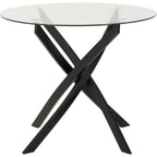 Sheldon Round Glass Top Dining Set X4 Chairs - Clear Glass/Ivory Boucle Fabric
