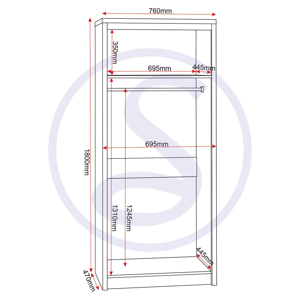 Seville 2 Door Wardrobe - Grey Gloss/Light Oak Effect Veneer