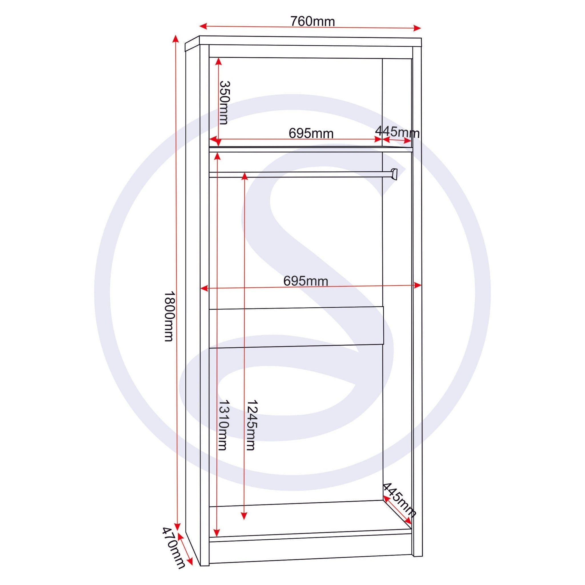 Seville 2 Door Wardrobe - Grey Gloss/Light Oak Effect Veneer