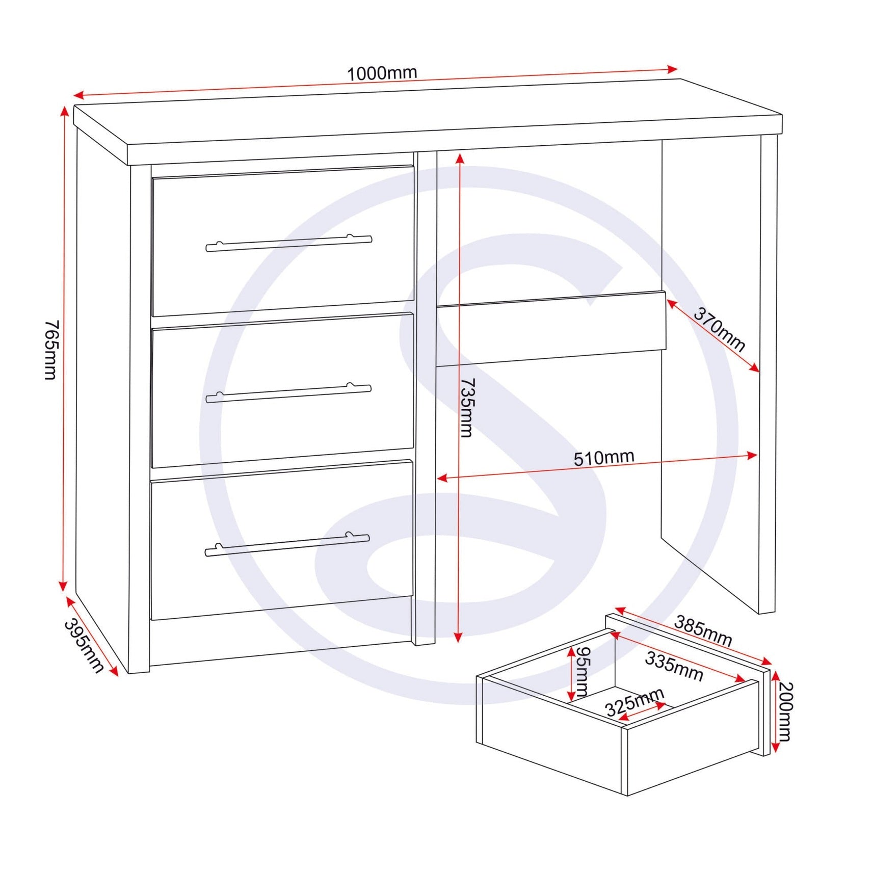 Seville Dressing Table Set - White Gloss/Light Oak Effect Veneer