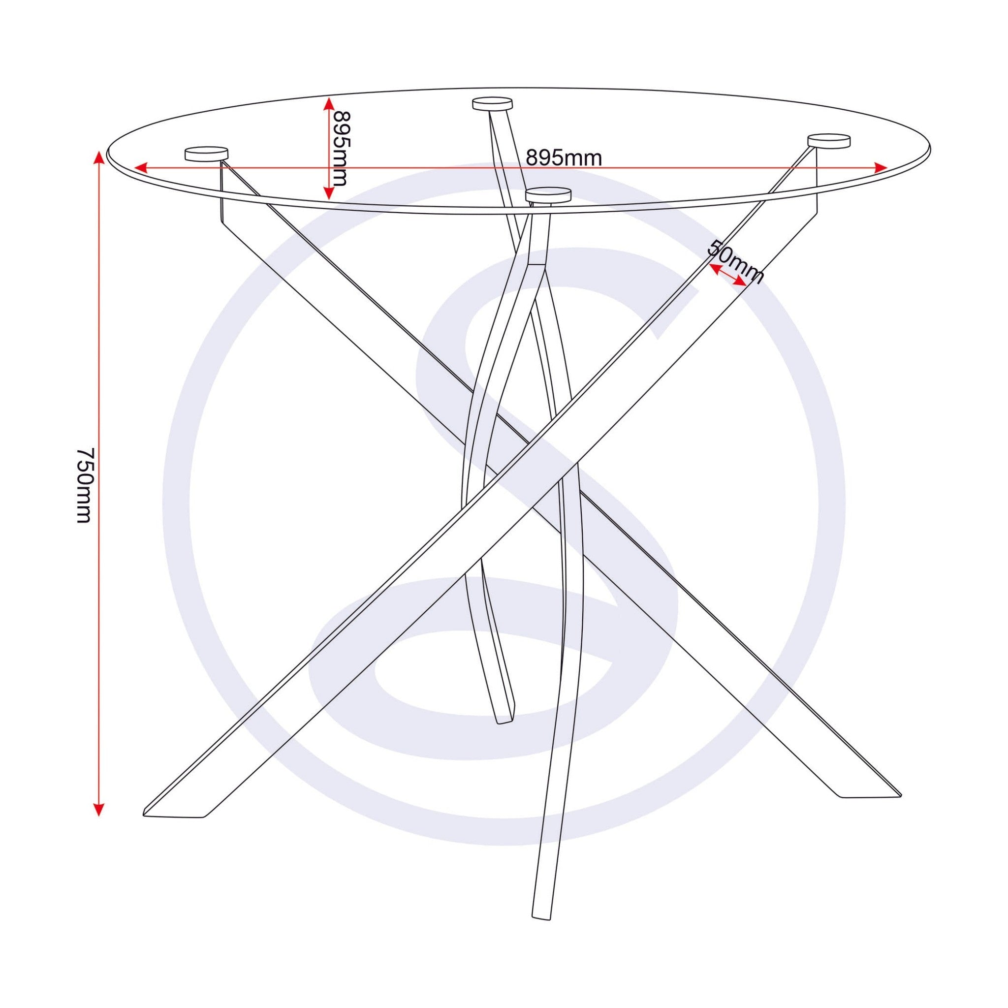 Sheldon Round Glass Top Dining Table - Clear Glass/Black