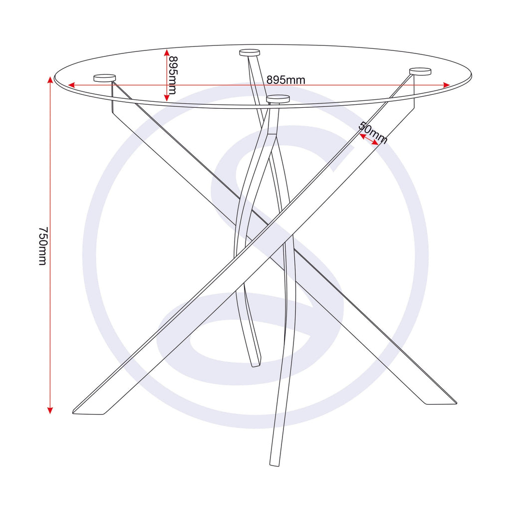 Sheldon Round Glass Top Dining Set X4 Chairs - Clear Glass/Ivory Boucle Fabric