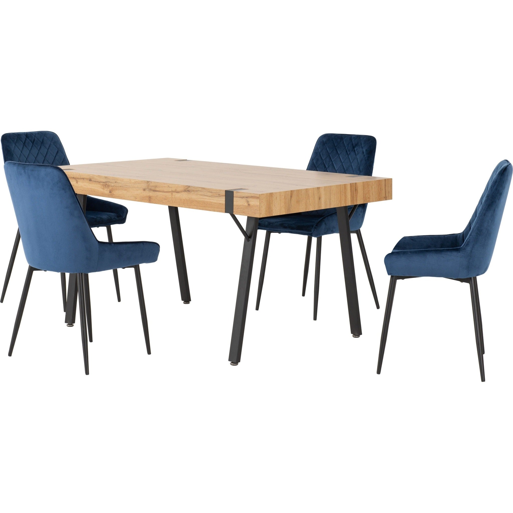 Treviso & Avery Dining Set X4 Chairs - Light Oak Effect/Sapphire Blue Velvet