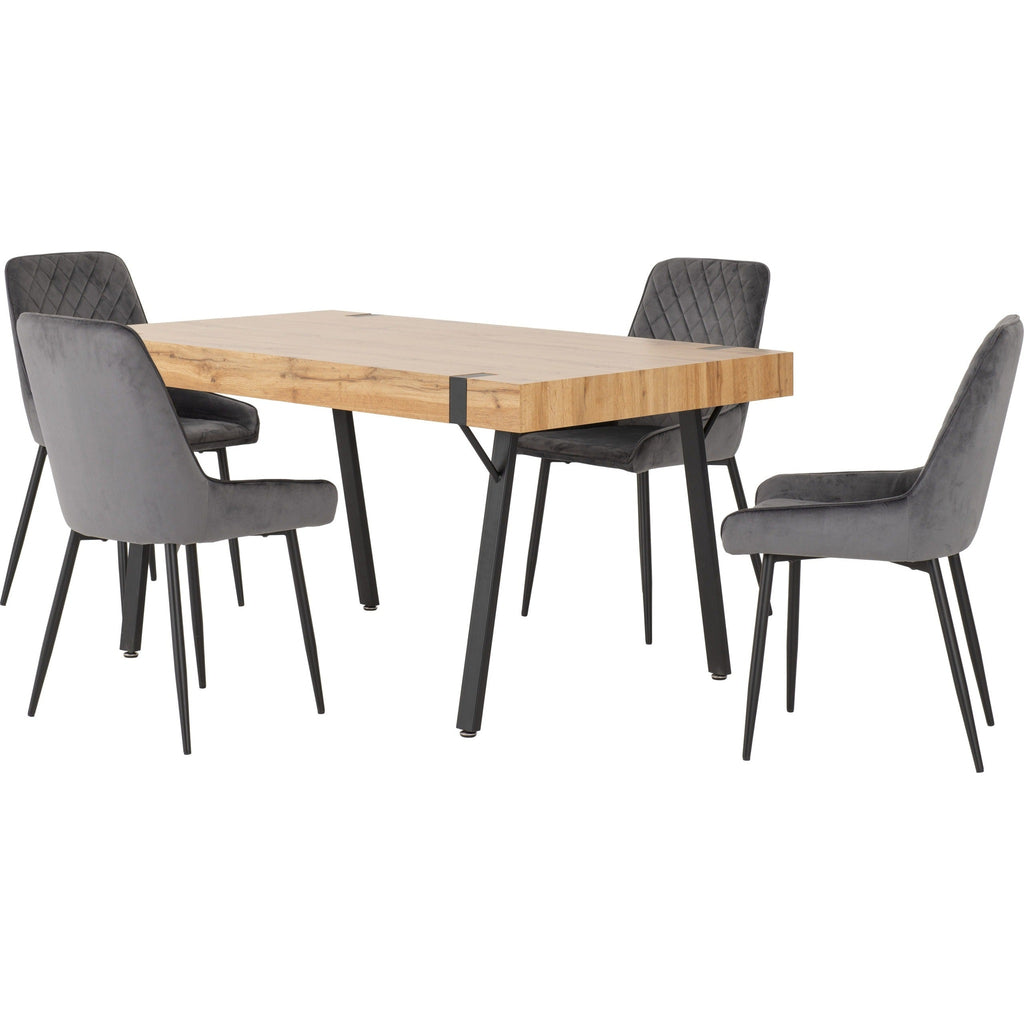 Treviso & Avery Dining Set X4 Chairs - Light Oak Effect/Grey Velvet