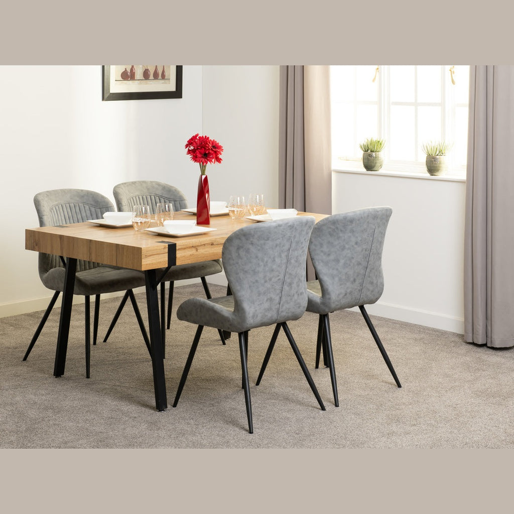 Treviso & Quebec Dining Set X4 Chairs - Light Oak Effect/Grey Pu