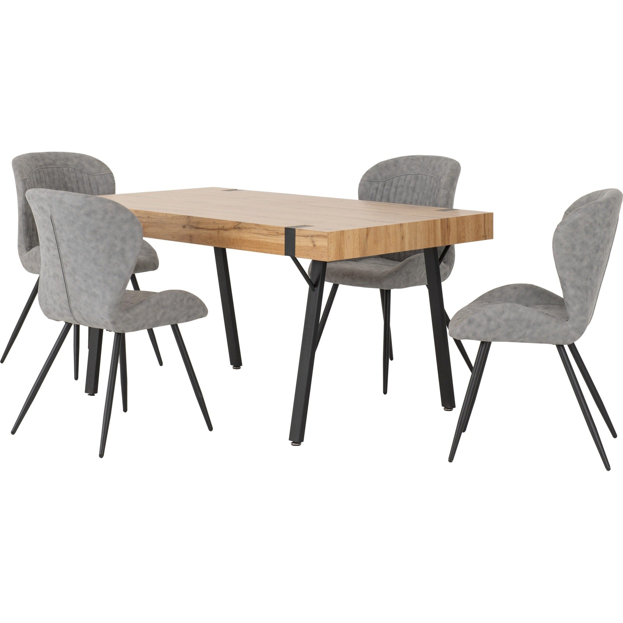 Treviso & Quebec Dining Set X4 Chairs - Light Oak Effect/Grey Pu
