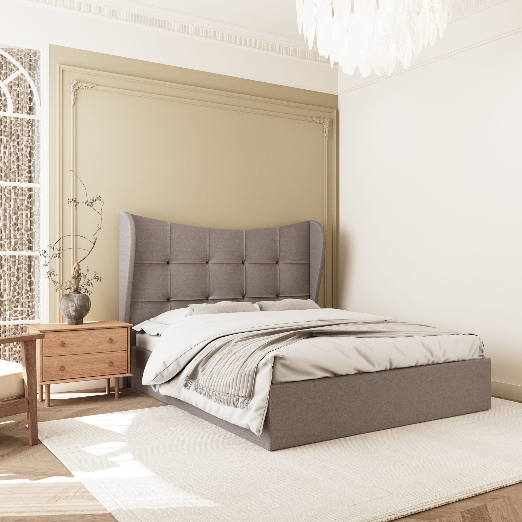 Verona 4'6" Ottoman Bed - Brown Fabric