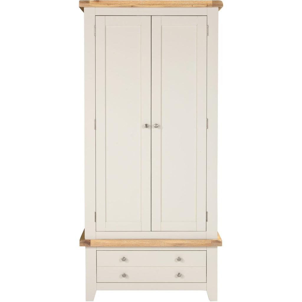 Windsor 2 Door 1 Drawer Wardrobe - Ivory/Oak