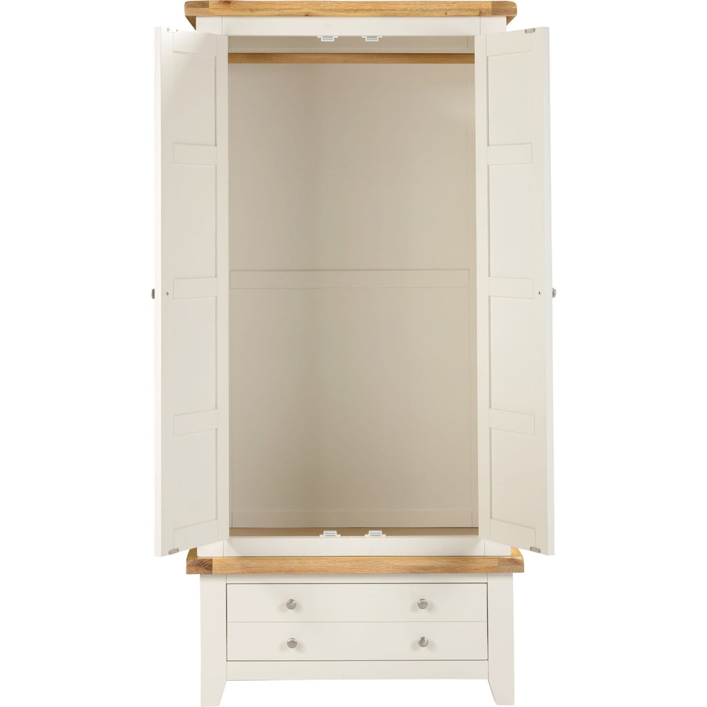 Windsor 2 Door 1 Drawer Wardrobe - Ivory/Oak