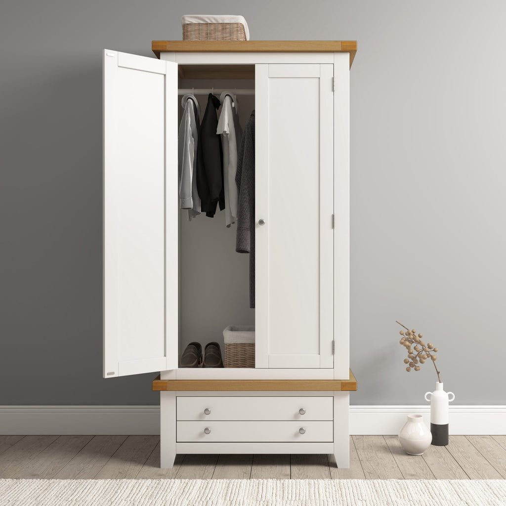 Windsor 2 Door 1 Drawer Wardrobe - Ivory/Oak