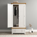 Windsor 2 Door 1 Drawer Wardrobe - Ivory/Oak