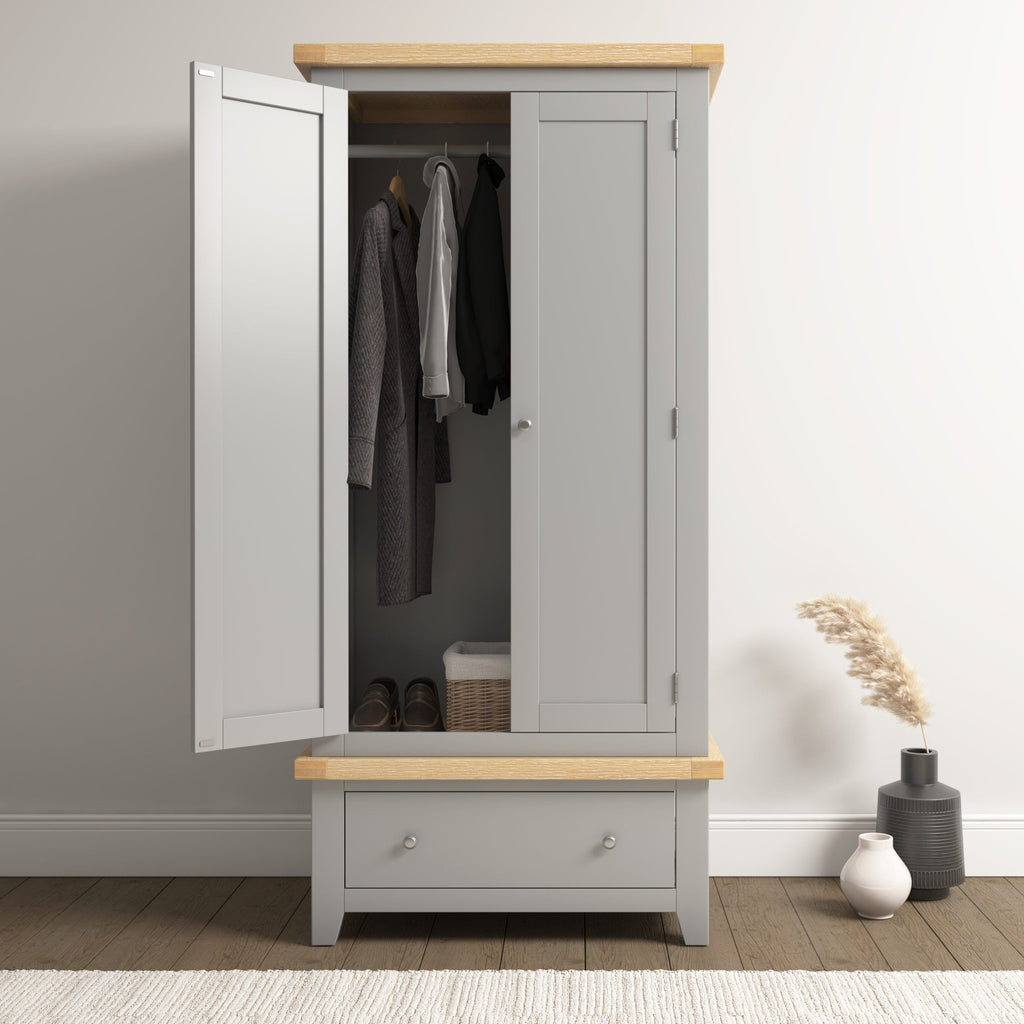 Windsor 2 Door 1 Drawer Wardrobe - Pebble Grey/Oak