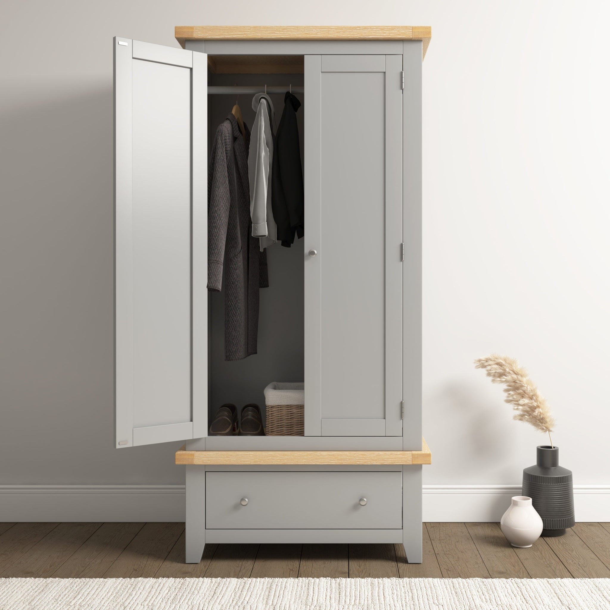 Windsor 2 Door 1 Drawer Wardrobe - Pebble Grey/Oak
