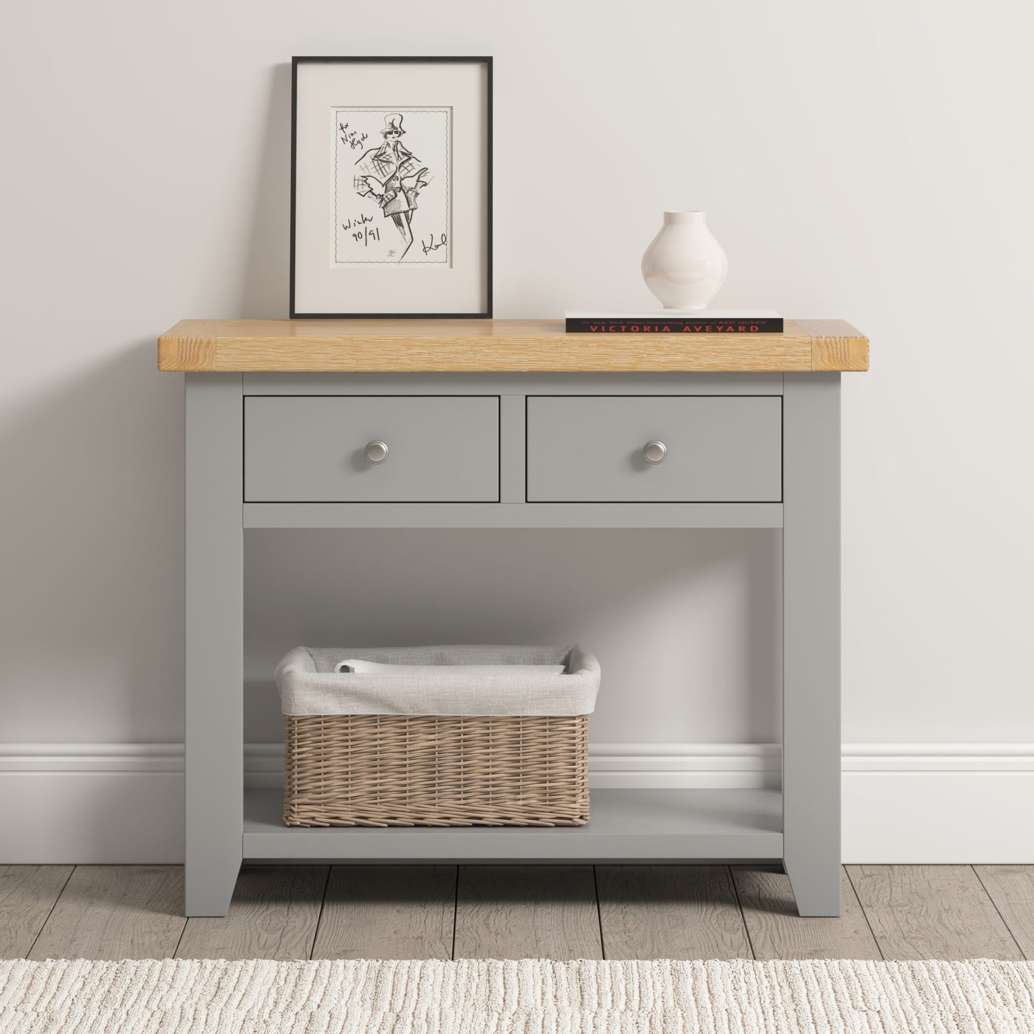 Windsor 2 Drawer Console Table - Pebble Grey/Oak