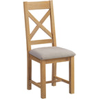 Windsor Cross Back Dining Chair X2 Per Box - Natural Oak/Oat Fabric