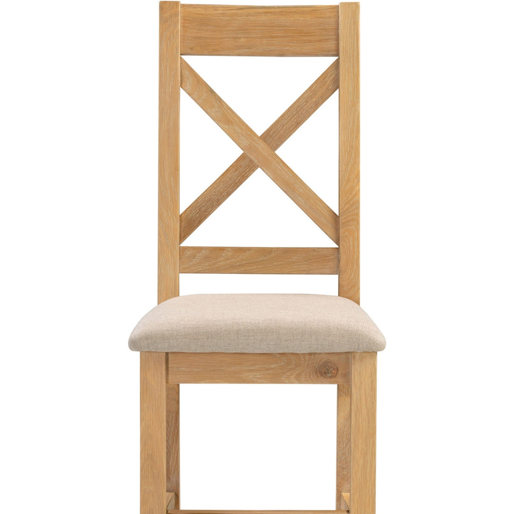Windsor Cross Back Dining Chair X2 Per Box - Natural Oak/Oat Fabric