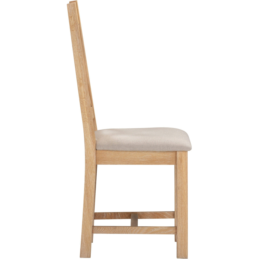 Windsor Cross Back Dining Chair X2 Per Box - Natural Oak/Oat Fabric