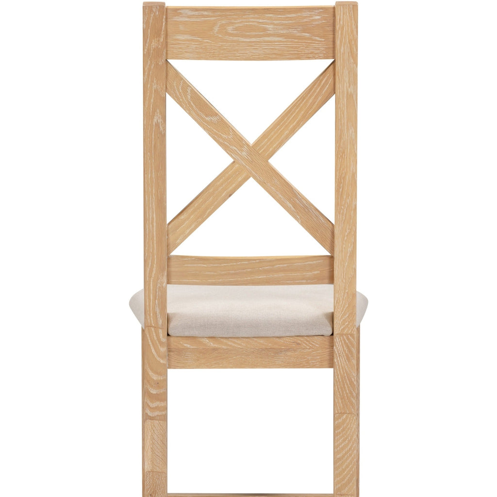Windsor Cross Back Dining Chair X2 Per Box - Natural Oak/Oat Fabric