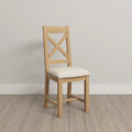 Windsor Cross Back Dining Chair X2 Per Box - Natural Oak/Oat Fabric