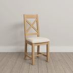 Windsor Cross Back Dining Chair X2 Per Box - Natural Oak/Oat Fabric