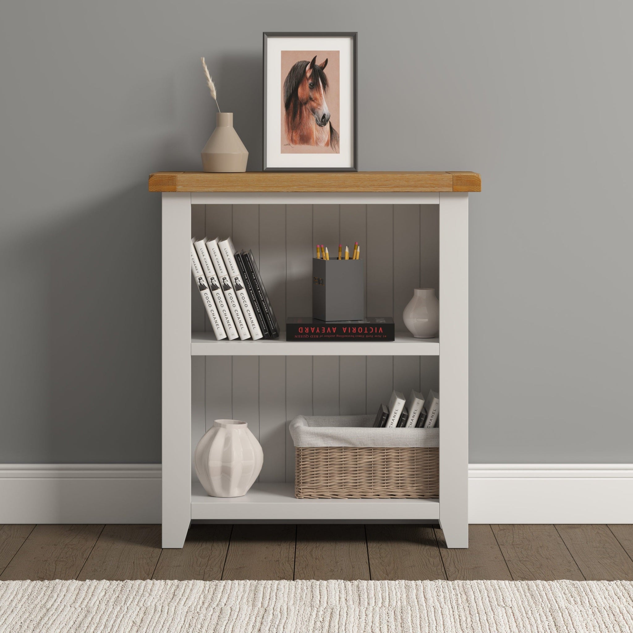 Windsor Low Bookcase - Ivory/Oak