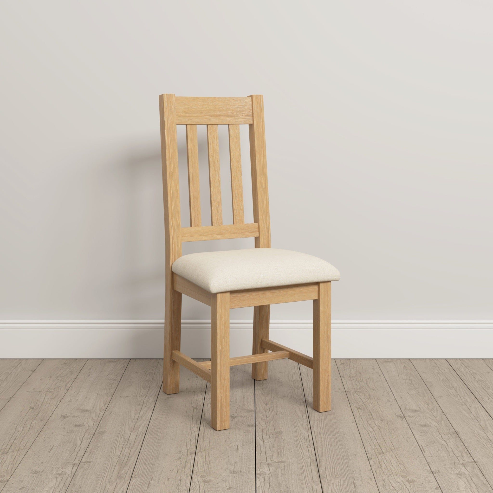 Windsor Slatted Dining Chair X2 Per Box - Natural Oak/Oat Fabric